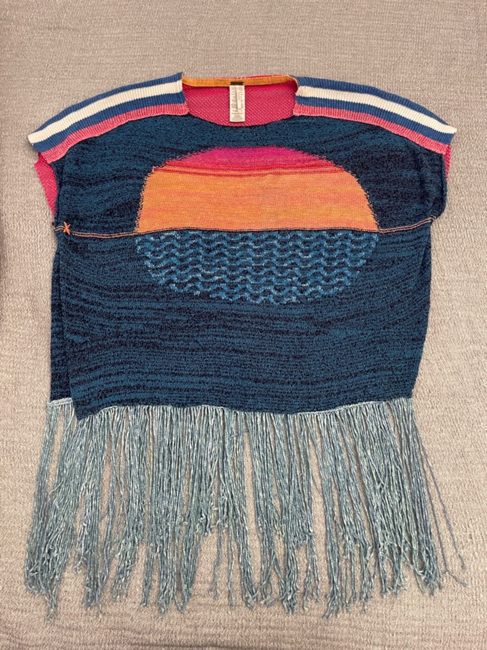 Free People Sunset Fringe Sweater Poncho Size XS/S - Picture 2 of 7